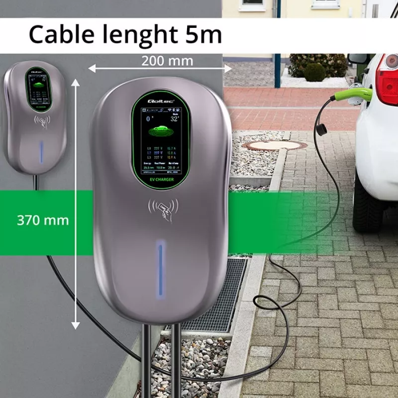 EV-Ladestation QOLTEC 52430 22 kW WLAN RFID 3-phasig, 32 A, Typ 2, IP54