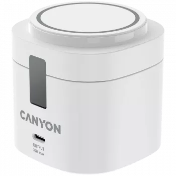 Canyon 4-in-1 kabellose Ladestation, max. 30 W, Größe: 70x70x70,3 mm, Gewicht: 414 g, mit 65-W-Netzteil und 1 m Kabel, weiß
