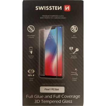 Gehärteter 3D-Vollklebe-Displayschutz SWISSTEN für iPhone 11 Pro – schwarz