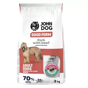 Trockenfutter für Hunde john dog Good Form Adult für mittlere & große Rassen, Schwein & Rind, 3 kg