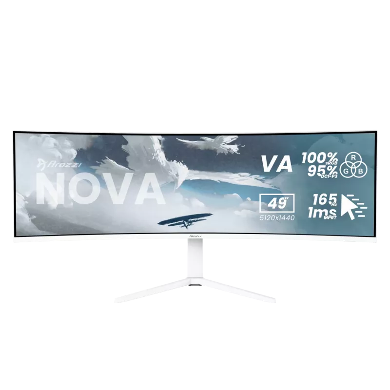 Curved-Monitor Arozzi Nova 49 Zoll (124,5 cm) Dual QHD 5120×1440 LED VA, 32:9, 4 ms, USB-Hub, Lautsprecher, weiß