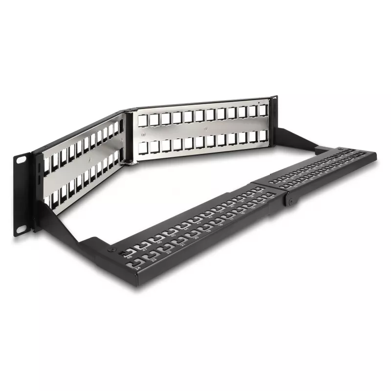 DeLOCK 19 Zoll Keystone Patch Panel 48 Port mit Zugentlastung 2U abgewinkelt schwarz