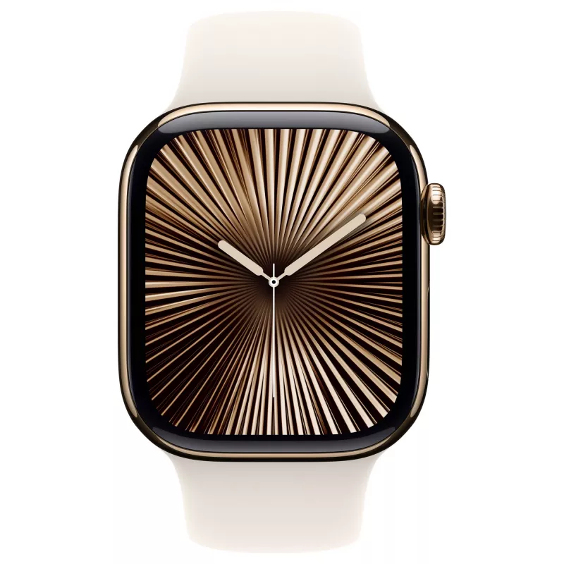 Apple Watch Series 10 GPS + Cellular 42mm Gehäuse aus Gold Titan mit Starlight Sportarmband – S/M (MX063QF/A)