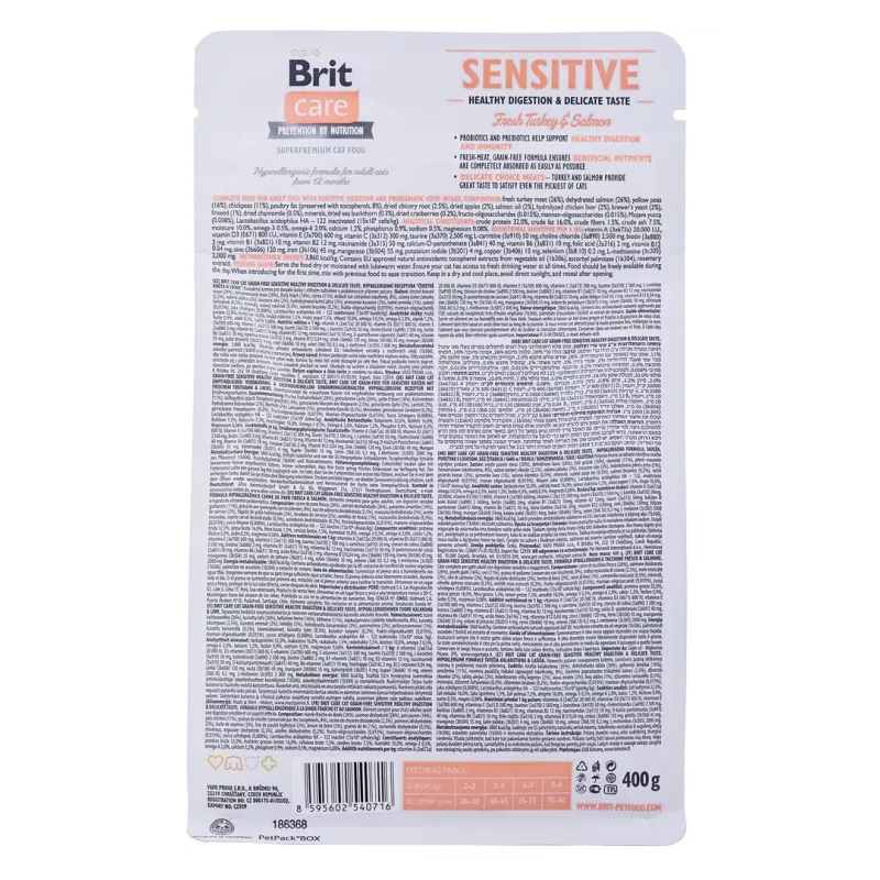 BRIT Care Grain-Free Sensitive Truthahn&Lachs - Trockenfutter für Katzen - 400 g