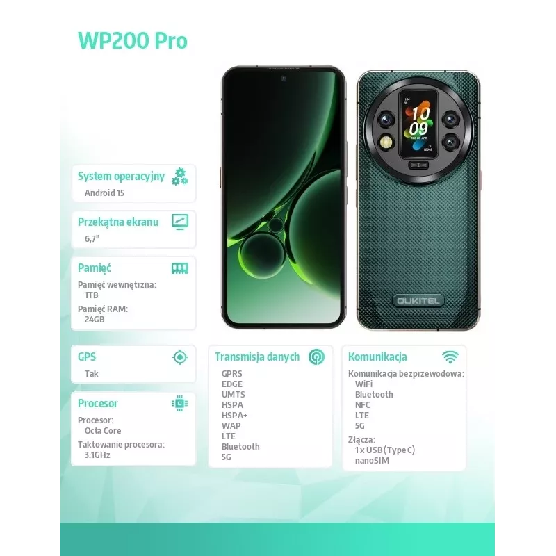 Smartphone Oukitel WP200 Pro 5G 6,7 Zoll 24 GB/1 TB Grün