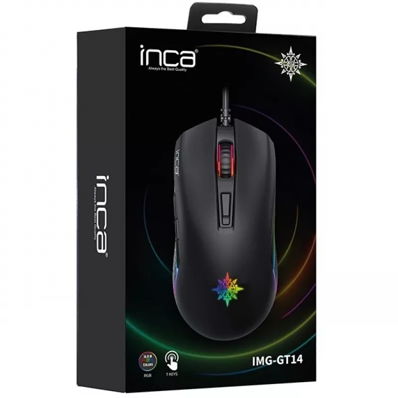 INCA Gaming-Maus IMG-GT14 3600 DPI, RGB, 7 Tasten, USB, SW-Einzelhandel