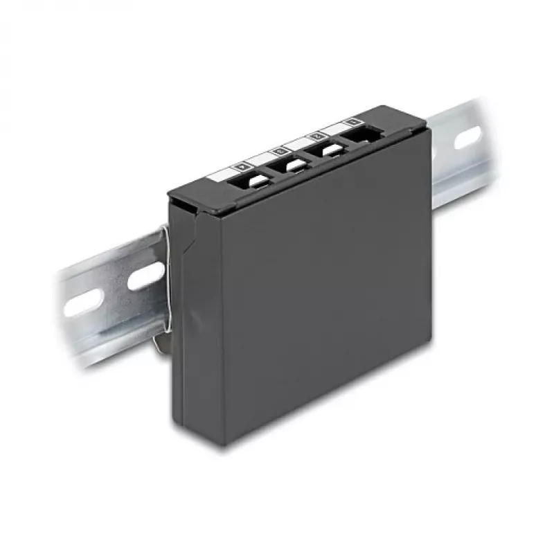 DELOCK Blindabdeckung 4-Port für Keystone-RJ-Module, schwarz, Metall – Tisch-/Wand-/Hutschienenmontage