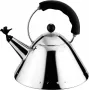 Alessi 9093 B Wasserkocher mit Griff, Edelstahl, vogelförmige Pfeife aus schwarzem PA