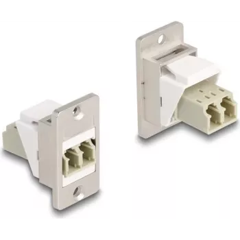 DeLOCK Keystone-Modul für Panelmontage, Glasfaser LC Duplex Buchse-Buchse, konisch, Beige Silber Weiß