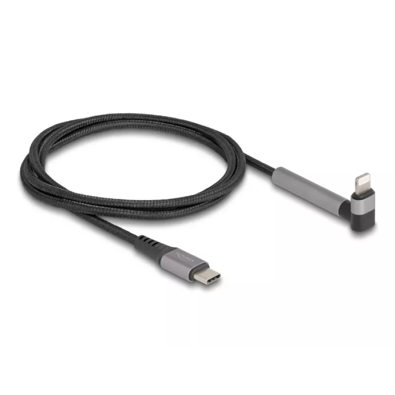USB-Typ-C-auf-Lightning-Lade- und Datenkabel mit gewinkeltem Stecker und Standfunktion, DELOCK 1,5 m, 9 V 3 A (MFi)