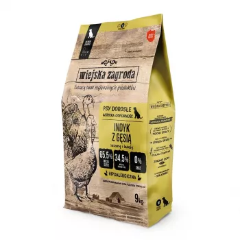 Trockenfutter für Hunde wiejskazagroda Truthahn mit Gans M 9 kg — Adult Erhaltung, mittelgroße Rassen, 31 % Protein, 20 % Fett, glutenfrei