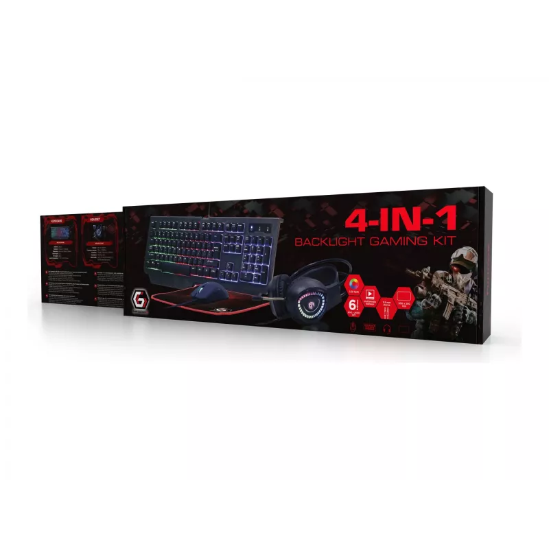 Gaming-Tastatur GEMBIRD GGS-UMGL4-01, Vollgröße, USB, QWERTY, 104 Tasten, US-Englisch, mit Maus, schwarz