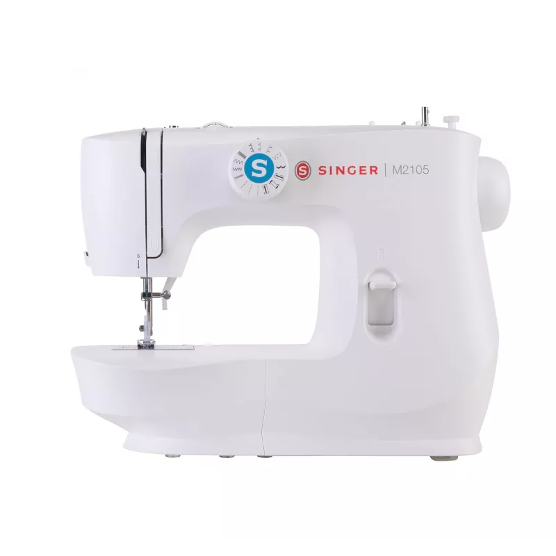 Halbautomatische Nähmaschine SINGER M2105 – 8 Stichmuster, 4-Schritt-Knopfloch, Freiarm, elektrisch, weiß