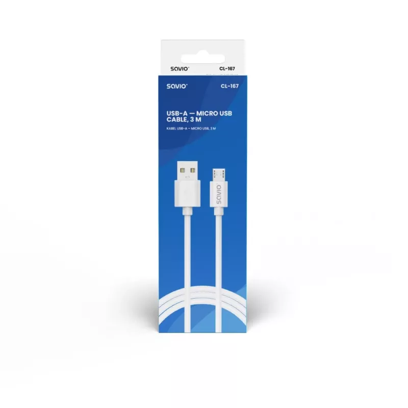Savio USB 2.0 USB A - Micro USB Weiß CL-167 3 m Kabel