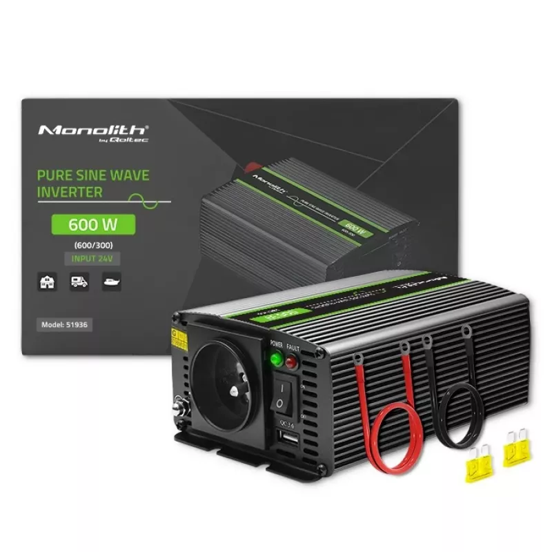 Qoltec Monolith power adapter/inverter Auto 600 W Schwarz