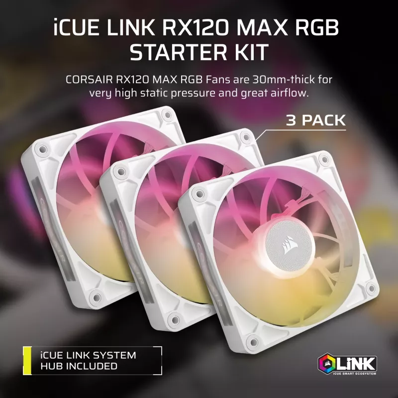 Corsair iCUE LINK RX120 MAX RGB 12 cm Weiß 3 Stück 400-2000 U/min