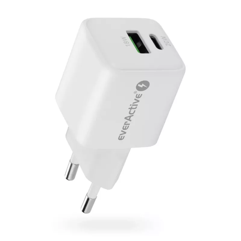 Wandladegerät everActive SC-330Q mit 1x USB-A und 1x USB-C Anschlüssen, 20W, weiß