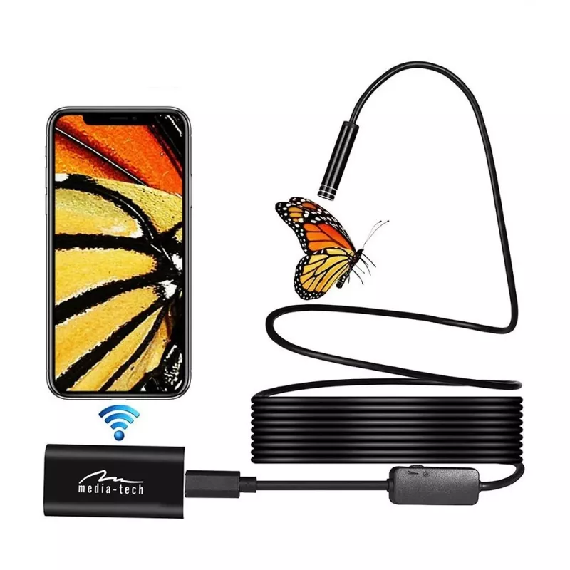 WiFi-Endoskop MEDIA-TECH MT4099, 8 mm Sonde, 5 m Kabel, IP67, 1280×720@30fps, 70° Betrachtungswinkel, 800 mAh Akku