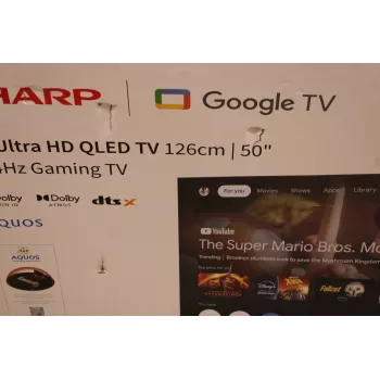 50 Zoll Sharp QLED 50HR7265E 4K Ultra HD Smart Google TV 144Hz, Dolby Vision, Dolby Atmos, Mittelstandfuß, Schwarz