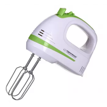 Handmixer ESPERANZA EKM011 — 400 W, 5 Geschwindigkeiten, Turbo, Knethaken und Rührbesen, 220–240 V, weiß/hellgrün