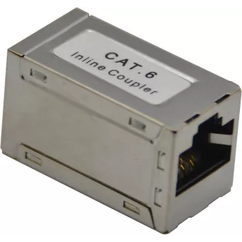 Keystone-Kupplung helos 307454 — geschirmt, CAT6 RJ45 Buchse-auf-Buchse, silberne Ausführung