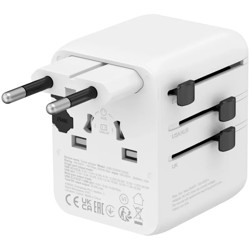 CANYON Reiseadapter OnTour 20 EU/UK/US/AUS 20W Weiß