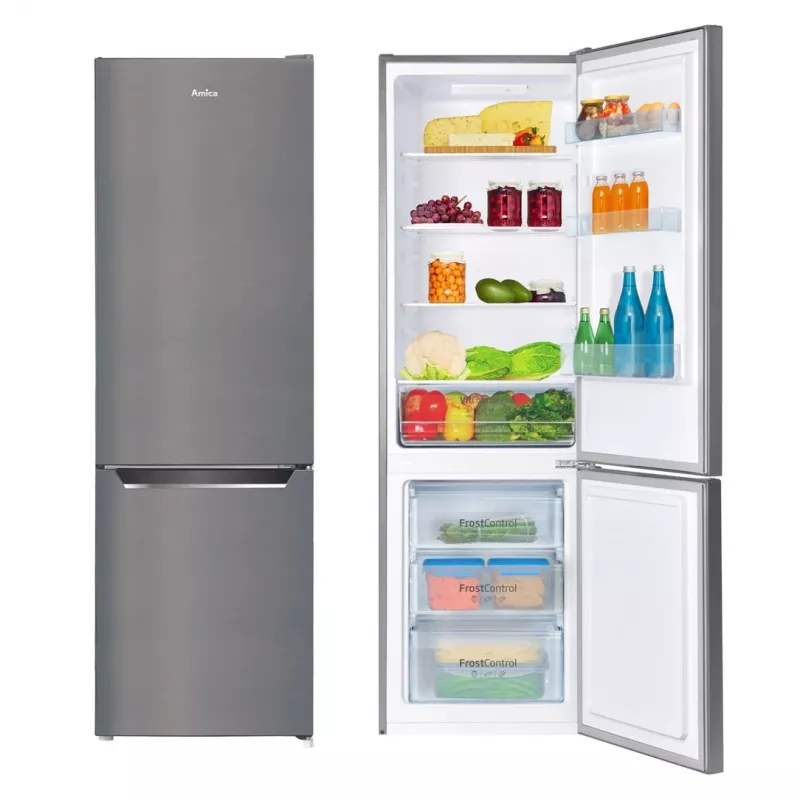 Kühl-Gefrierkombination AMICA FK2525.4UNTX(E) freistehend 250L, silber, Gefrierfach unten, R600a