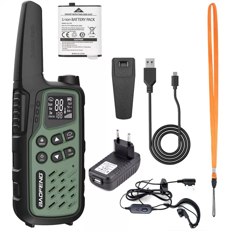 Handfunkgerät Baofeng BF-T25E — 16 Kanäle, 2×1400 mAh Li‑Ion, VOX, LCD, grün, 2er‑Set