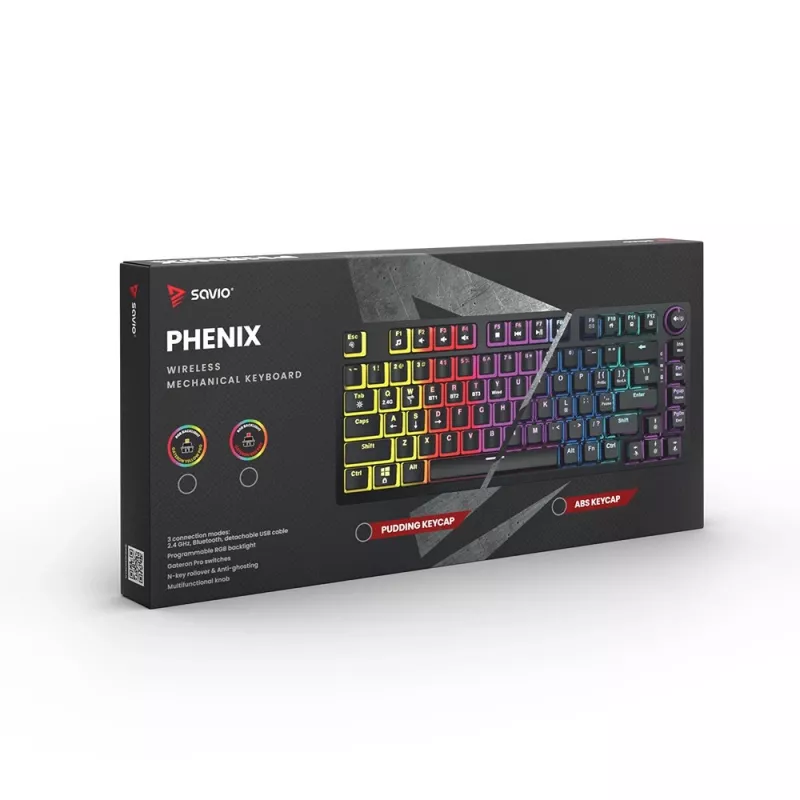 Gaming-Tastatur Savio SAVGK-PHENIX RED PUDDING mechanisch RGB Wireless