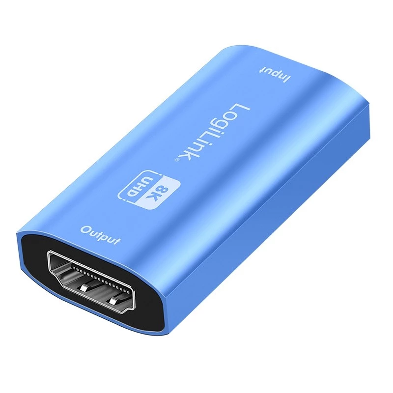 HDMI-Repeater, 20m, 8K 60Hz, HDCP 2.3, Alu, Blau