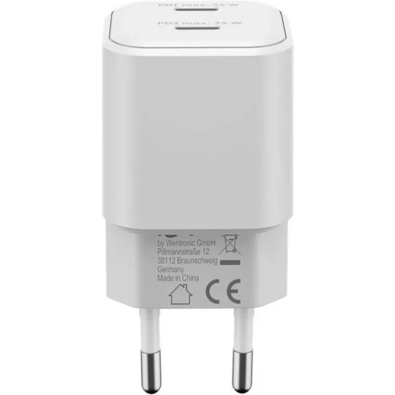 USB-C Dual-Fast Charger Nano, PD, GaN, 35 Watt (Weiß, 2x USB-C, Power Delivery 3.0)
