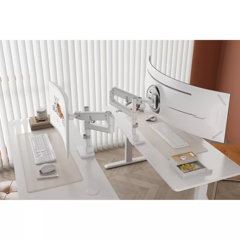 Monitorhalterung DIGITUS Single, Klemme, max. 57 Zoll, Tragfähigkeit 27 kg, VESA 75x75–100x100, weiß