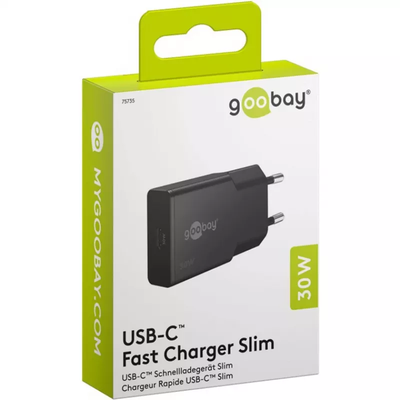 Goobay USB-C™ PD GaN Schnellladegerät schlank (30 W) schwarz