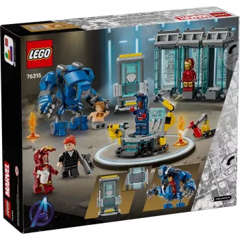 LEGO Marvel Iron Man Laboratorium Rüstkammer 76315 Spielset – 384 Teile, 5 Minifiguren, Präsentationsbereich