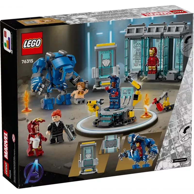 LEGO Marvel Iron Man Laboratorium Rüstkammer 76315 Spielset – 384 Teile, 5 Minifiguren, Präsentationsbereich