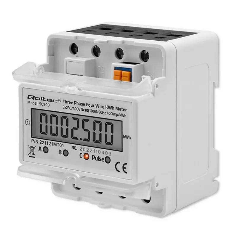 Dreiphasiger elektronischer Energiezähler QOLTEC 50900 400V LCD 4P
