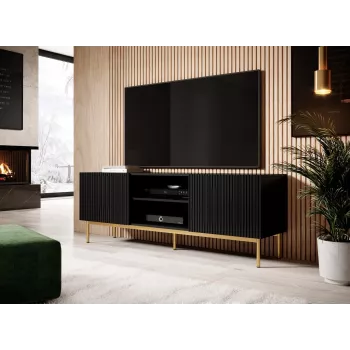 TV-Schrank Cama PAFOS auf goldenem Stahlrahmen 150x40x60 cm mattschwarz, Spanplattenplatte