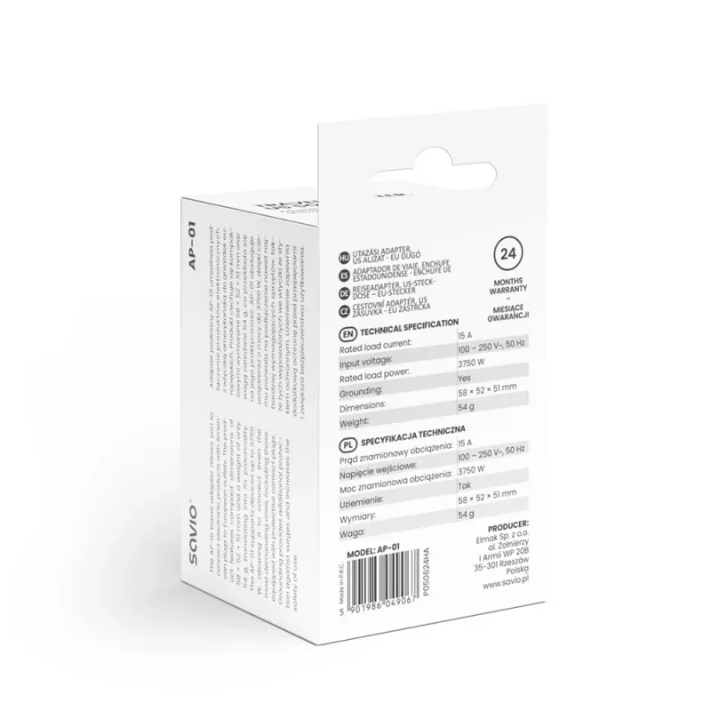 SAVIO AP-01 Reiseadapter, US-Steckdose – EU-Stecker