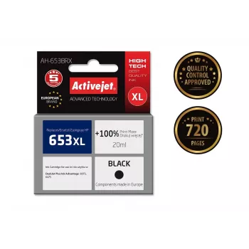 Kompatible ActiveJet AH-653BRX Tintenpatrone für HP 653XL, schwarz, 20 ml, hohe (XL) Reichweite, 720 Seiten