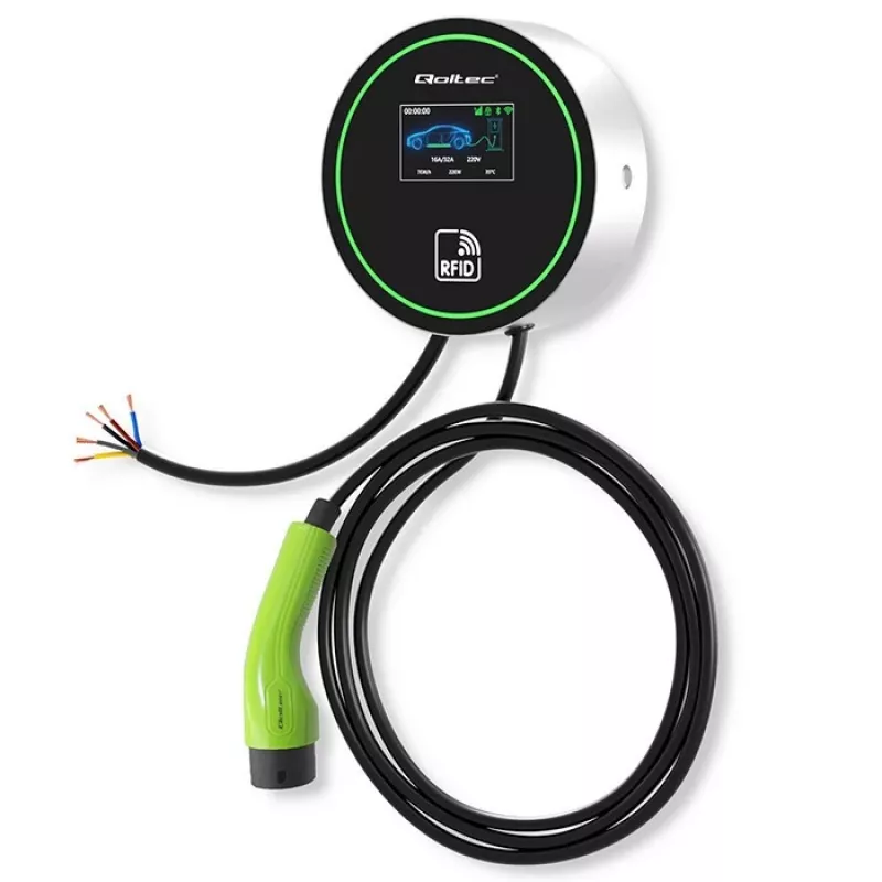 EV-Ladestation QOLTEC 52432 Typ2 22 kW WLAN mit LCD-Anzeige