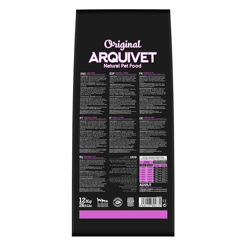 ARQUIVET Original Adult Trockenfutter für Hunde mit Lamm und Reis, 12 kg