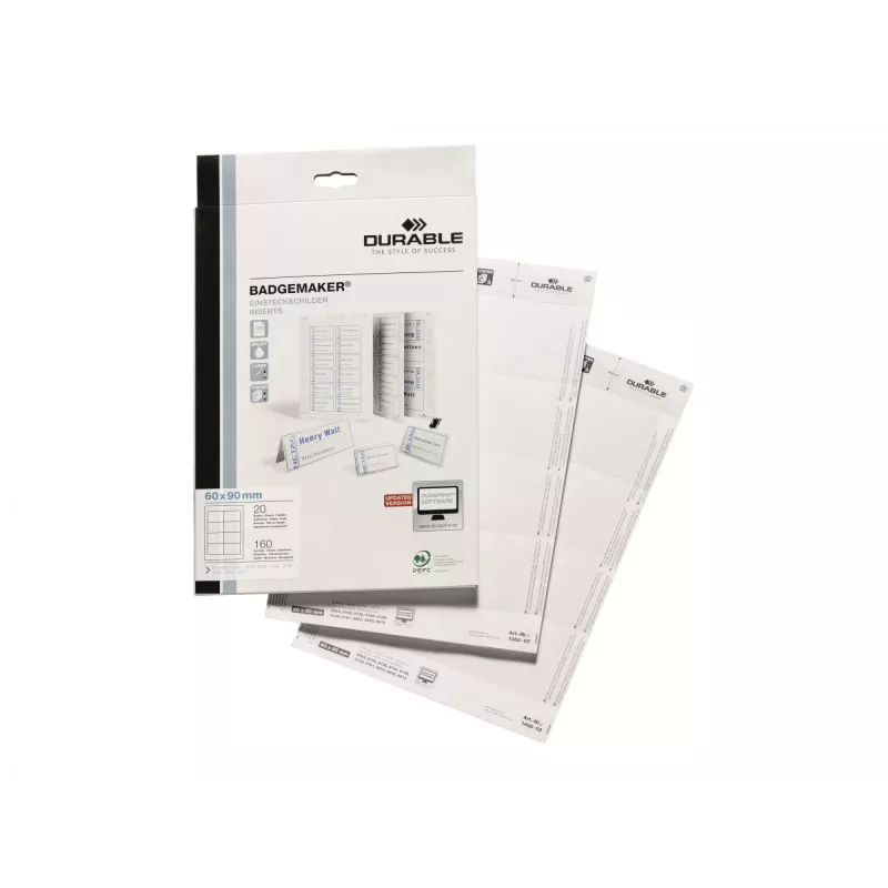 Namensschild-Einleger Durable 1456-02 60x90 mm Weiß