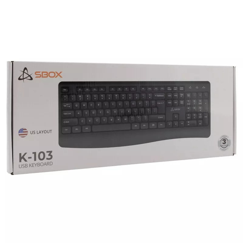 Kabelgebundene USB-Tastatur SBOX K-103 US Schwarz — US-Layout, USB-Anschluss