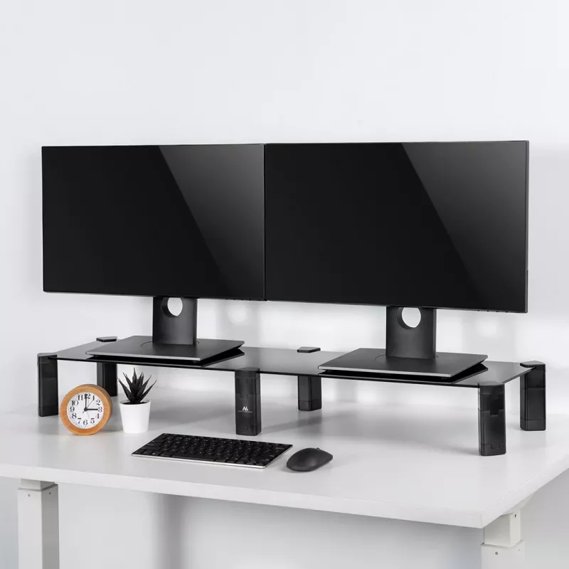 Monitorständer MACLEAN MC-936 Doppelarm, maximale Belastung 20 kg, Basis aus gehärtetem Glas
