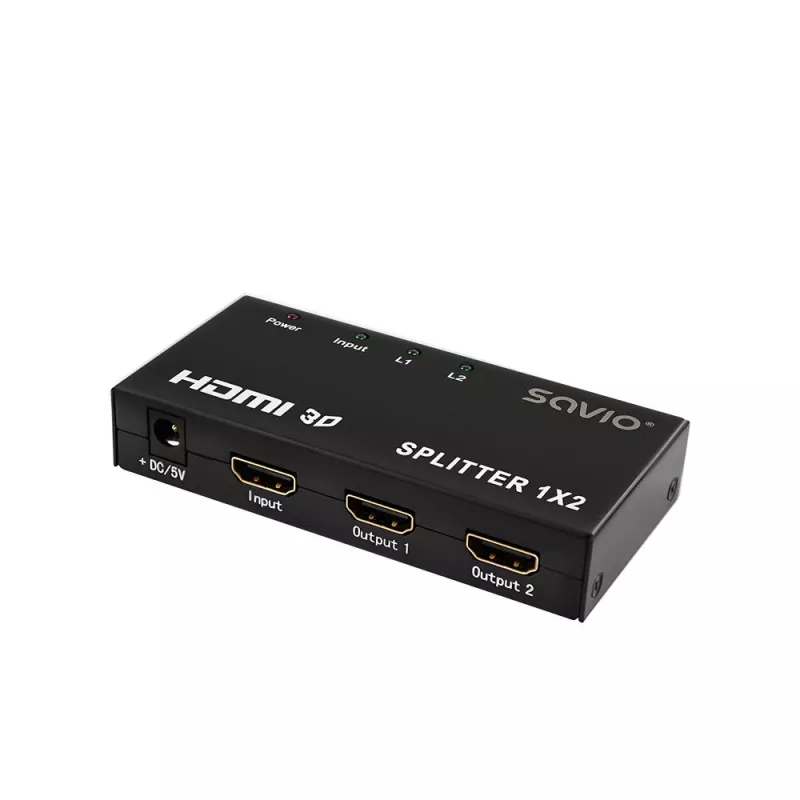 HDMI-Videosplitter SAVIO CL-42 — 2x HDMI-Ausgänge, 1920x1080, 36-Bit-Farbe, Metallgehäuse, 5V/1A