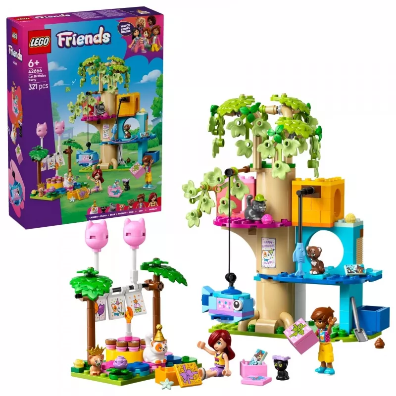 Konstruktionsspielzeug LEGO Friends 42666 Katzen-Geburtstagsparty-Baumhaus-Spielset, 321 Teile, 6+ Jahre, 180×160×100 mm