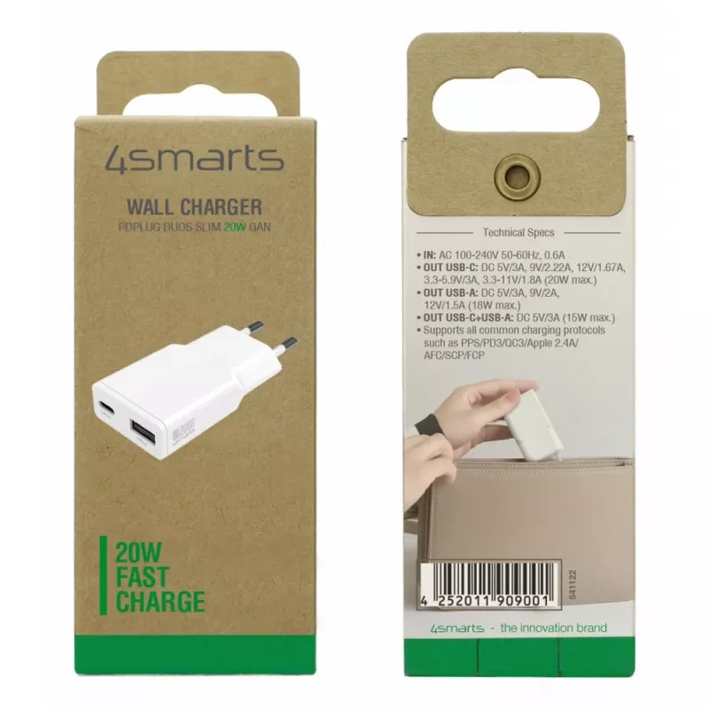 Ladegerät 4smarts 541122 Innen AC Schnellladen Smartphone Tablet Weiß