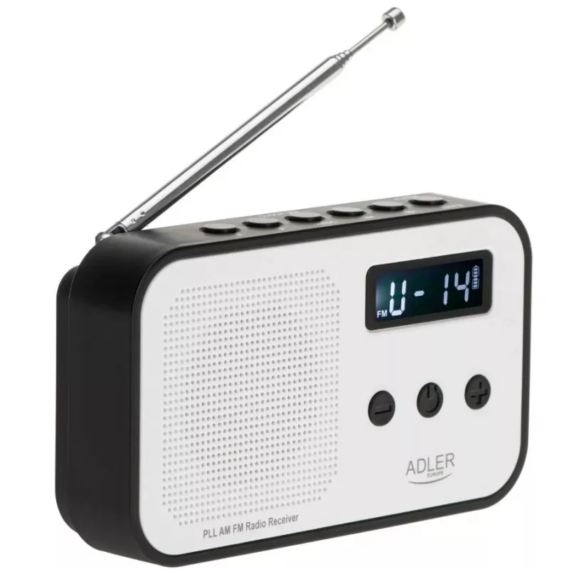 Tragbares Digitalradio Adler AD 1907 — UKW/MW, digitaler Tuner, Wecker, USB-C, 600 mAh Akku, LCD, 20 Senderspeicher, Teleskopantenne