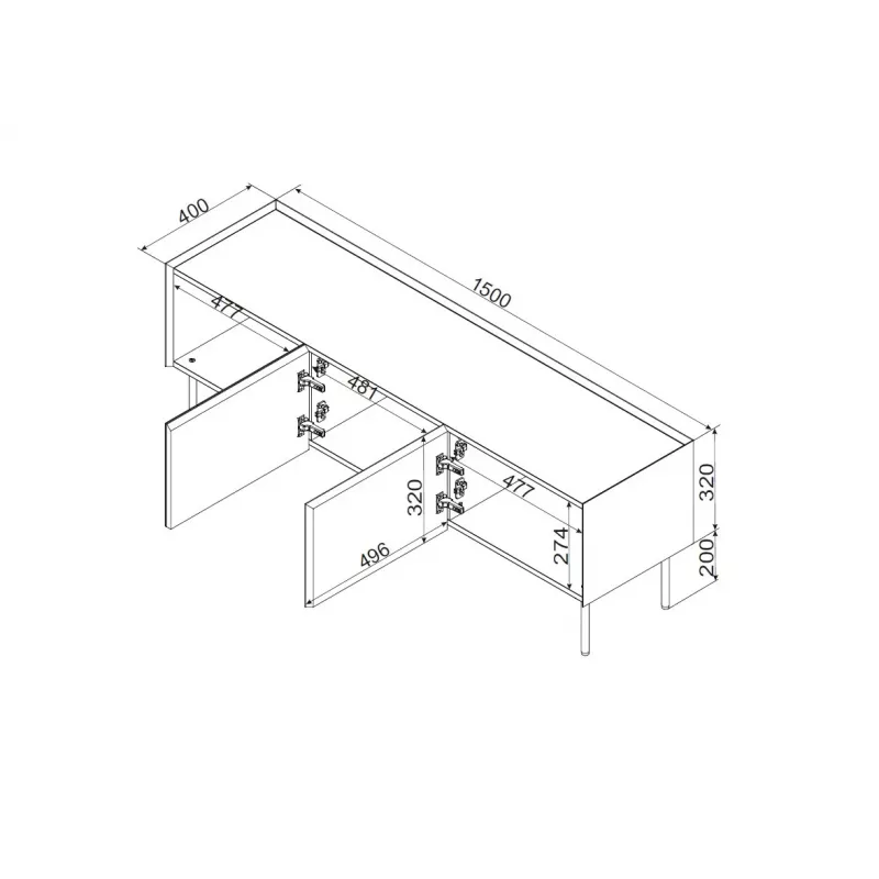 Cama FELLINI TV-Schrank 150x40x52 olivgrün + geölte Eichenplatte