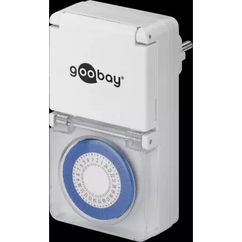 Goobay Analoge Timer Switch IP44, Weiß - präzise und einfache Steuerung elektronischer Geräte (73289)